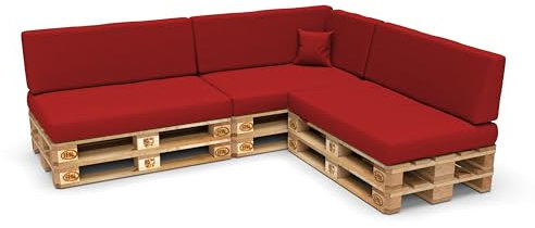 POKAR Palettenkissen Palettenauflagen mit abnehmbarem Bezug Palettenmöbel Palettensofa 8er Set: Sitzkissen 120x80 + Rückenlehne 120x40, Rot