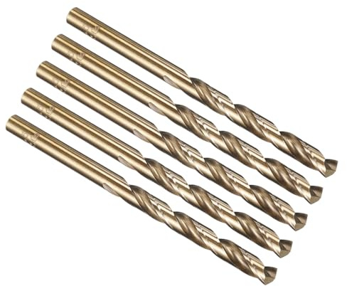 PATIKIL 5.5mm Drill Bit M35 Cobalt 5% High-Speed Steel 5 Pack | Jobber Straight Shank 135° Gold Finish for Stainless Steel Hard Metal