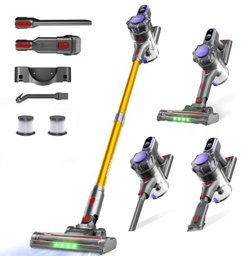 MONSGA Cordless Vacuum Cleaner, 45KPa/550W/50Mins Stick Vacuum for Home, Anti-Tangled Vacuum Cleaner with Detachable Battery, LED Display, Lightweight Handheld Vacuum for Pet Hair/Carpet/Floor, MV3