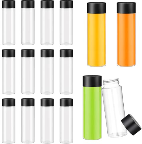 Cuyacili 16 Pièces Bouteilles sensorielles vides de 10oz/284ml avec couvercles à Visser Noirs Bouteille d'eau en Plastique Transparente Réutilisable pour l'artisanat sensorial 55x150 mm