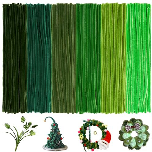 BULANGDE 300 Pfeifenputzer Grün zum Basteln Bunte 30cm Lang 8mm Dick,Pfeifenreiniger Blumen Pipe Cleaner Set für DIY-Deko,Festdekoration,Spielen/Lernen,Kinder Handwerk (6 Farbverlauf Grün)