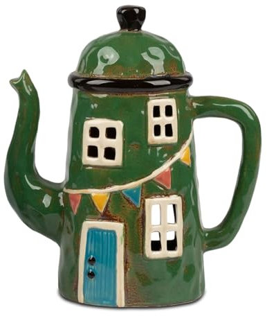 formano Windlicht Haus 20 x22 cm Steinzeug Handbemalt Teelicht Haus Deko Laterne - Dekoratives Windlichtt