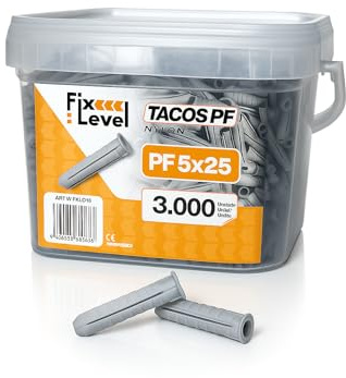 Tacos pared - Caja en Cantidad de Tacos - FixLevel - Tacos Pladur - Material Nylon - Diferentes Medidas 6mm, 8mm, 10mm - Tacos universales (5 mm, 3000, Unidad)