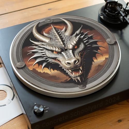 Gotischer Drache Slipmat für Plattenspieler | Weich Hochwertiger Filz Turntable Matte | Heavy Metal, Rock & Punk Plattentellerauflage | Produziert in Berlin von Concrete Schoolyard
