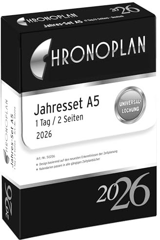 Chronoplan 50206 Kalendereinlage 2026 (Jahres-Set A5 (148x210mm), Ersatzkalendarium für Terminplaner, Tagesplaner, ideal für detaillierte Tagesplanung, 1 Tag auf 2 Seiten, mit Universallochung) weiß