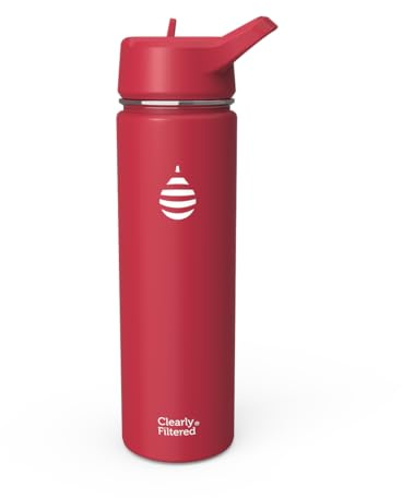 Clearly Filtered Water Bottle | Removes 220+ Contaminants, Double-Wall Insulated Stainless Steel, BPA/BPS Free, Phthalate Free, Filters Flouride Lead Chlorine (20oz, Crimson)