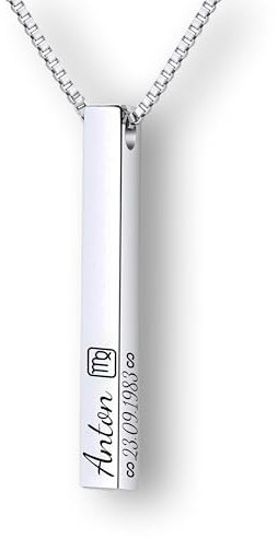 UNIQAL-Gravur-Halskette aus Edelstahl – Persönlicher Anhänger mit Name, Datum oder Koordinaten – Geschenkidee für Frauen & Männer – Individuelle und bedeutungsvolle Namenskette (Silber)