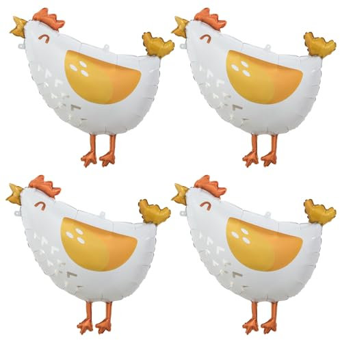 DazzJoy Huhn Luftballons Geburtstag, 4 Stück XXL Luftballon Tiere Ballons Hahn, Huhn Folienballon, Hühner Ballon Tiere für Bauernhof Geburtstag Deko, Kindergeburtstag Deko Junge Mädchen