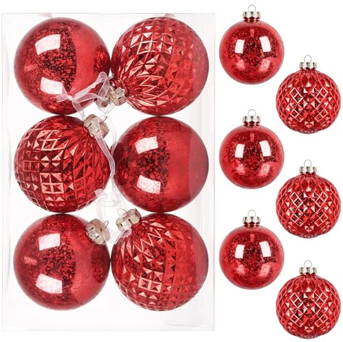 Weihnachtskugeln Ø 10CM - 6 STK.Große Christbaumkugeln Kunststoff Bruchfest Ornamente Weihnachtsbaumschmuck Rot,XL Weihnachtsdeko Kugeln Weihnachtsbaum Deko Weihnachten mit Aufhänger