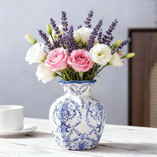 Blue and White Vase, Chinoiserie Vintage Flowers Vases, Ceramic Samll Vases for Home Decors, Living Room, Centerpiece, Table and Wedding Party