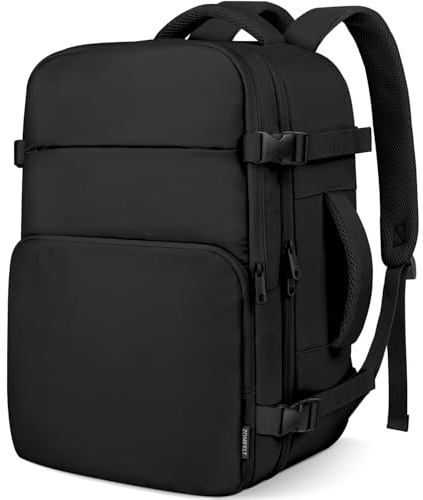 ZOMFELT Mochila 40x30x20 Ryanair Easyjet, 24L Mochila Viaje Cabina Hombre Mujer Equipaje de Mano, Impermeable Bolsas de Viaje para Computadora Portátil para Trabajo, Ryanair, Wizz Air, Vueling, Negro