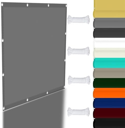Tenda da sole per esterni, 9 x 10 m, in poliestere, con occhielli, perfetta per feste in giardino, colore grigio chiaro, resistente alle intemperie, protezione dai raggi UV.