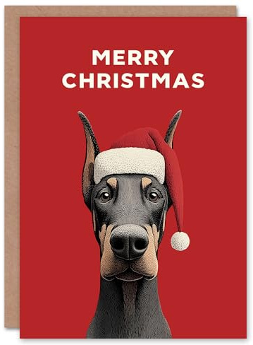 Artery8 Christmas Card Doberman Dog Lover Cute Pet Wearing Santa Hat