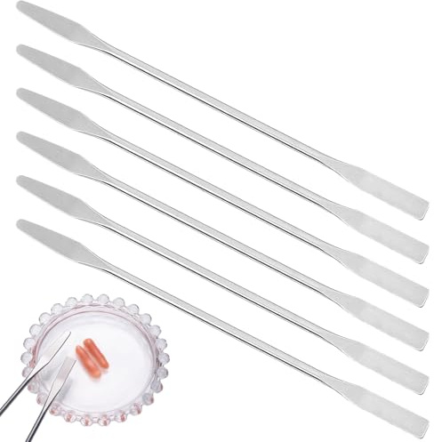 ZenithQuest 6 Pcs Double Ended Lab Spatulas, 15cm Stainless Steel Makeup Mixing Spatulas, Small Metal Stirring Tools for Cosmetic Pigment Blending Nail Art Painting Laboratory