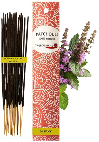 20 Stück – AUROSHIKHA Patchouli – Natürliche indische Räucherstäbchen für Meditation & Entspannung
