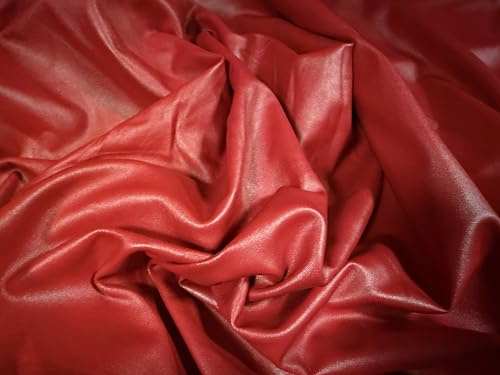 P.U. Beschichteter Stretch-Elastan-Stoff, Wetlook-Jersey, Meterware, einfarbig, mattes Rot