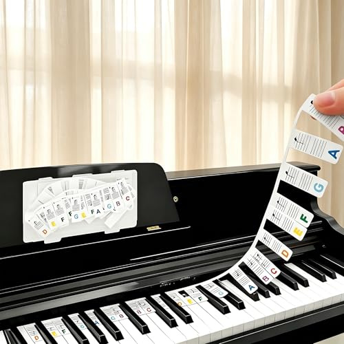 Abnehmbare Klaviertastatur Notenetiketten, Klavier Noten Aufleger für 88 Tasten, Klavierführer für Anfänger Kinder, Klaviernoten Leitfaden, Wiederverwendbar Silikon Piano Aufkleber mit Box (Bunt)