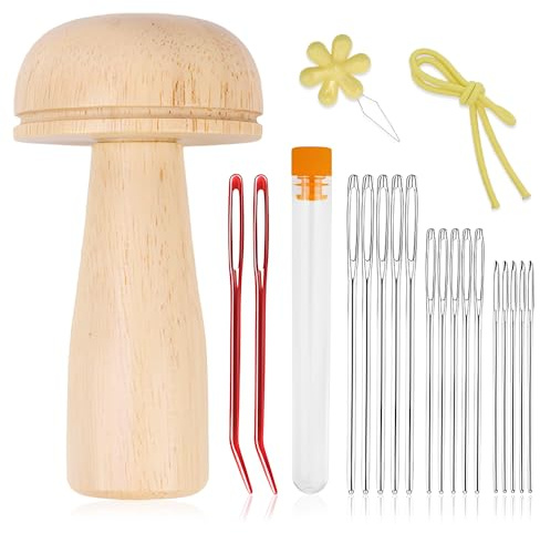 HMCEY Stopppilz Holz,Webernadel Mit Kugelspitze,Stopfei,Stumpfe Nadeln für Kinder,Nähnadeln mit Großem öhr,Stopfnadeln Set,Nadeleinfädler zum Handnähen,Sticknadel,Vernähnadel Häkeln,Embroidery Needle