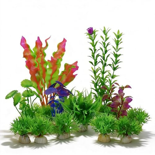 16 Pièces Plante Aquarium Artificielle, Plastique Mini Plante Artificielle | Accessoire Aquarium Réaliste, 4 Spécifications Aquariums Décoration, pour Maison, Bureau, L'hôtel