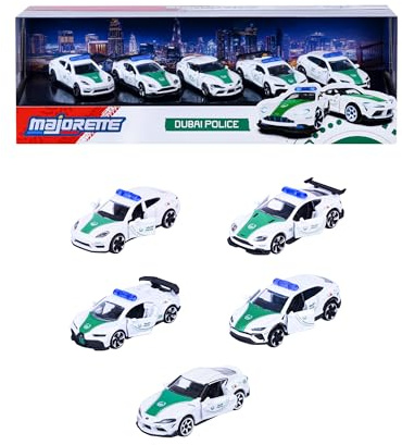 Majorette - Dubai Police - Giftpack de 5 Pièces - Modèles de Véhicules d'intervention - Echelle 1/64ème - Parties Ouvrantes, Phares Translucides, Suspensions - A Partir de 3 Ans