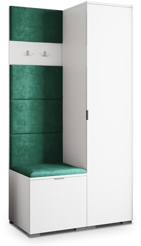 Masseno Flugarderoben Set Lori, Kleiderschrank-Set mit Sitzbank, Garderobenschrank Flur mit 3 Regalböden, Weiß