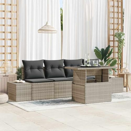 FWIKDUN Wetterfestes Gartenmöbel Set mit höhenverstellbarem Tisch und Poly-Rattan Sofa Set, modernes Outdoor Sofa mit Glas Tisch und Kissen aus Poly-Rattan, ergonomisches Garten