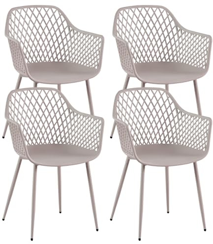 buybyroom Gartenstühle 4er Set, Gartenstuhl Kunststoff mit Armlehne,Gartensessel Wetterfest Loungesessel Outdoor für Garten Balkonstühle Terrassenstühle Balkonmöbel Kleiner Balkon Bistrostuhl,Khaki