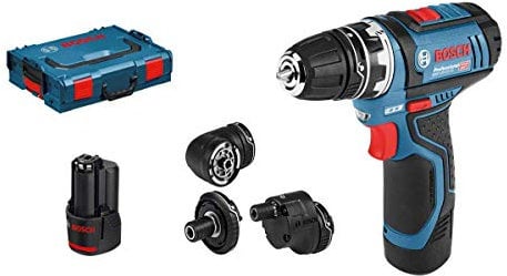 Bosch Professional 12V System Akku Bohrschrauber GSR 12V-15 FC - FlexiClick System (inkl. 2x Akku GBA 12V 2.0Ah, Schnellladegerät GAL 12V-40, Bohrfutteraufsatz GFA 12-B, 2x Einlage, L-BOXX)