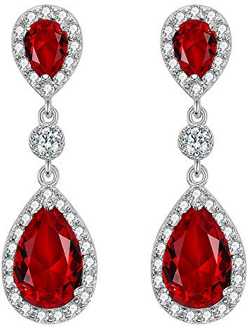 Clearine Damen Ohrringe Cubic Zirconia 925 Sterling Silber Vintage Elegant Hochzeit Party Braut Unendlichkeit Tropfen Ohrstecker Rubin Rot