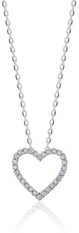 OROVI Damen Halskette mit Diamant Weißgold 9 Karat (375) Brillianten 0.10crt, mit Herz Anhänger Goldkette