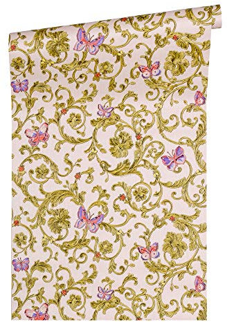 Papier peint Versace Papier Peint Baroque Butterfly Barocco Papier peint intissé 10.05 m x 0.70 m Rosé Vert Or Made in Germany 343254 34325-4