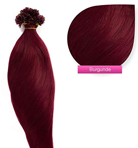 Burgunderne Bonding Extensions aus 100% Remy Echthaar - 150x 1g 45cm Glatte Strähnen - Lange Haare mit Keratin Bondings U-Tip als Haarverlängerung und Haarverdichtung in der Farbe Burgunder