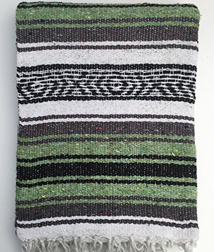 DistinctLook Mexikanische Falsa-Decke/Überwurf/Teppich, 6 Farben, handgewebt, recyceltes Garn, Yoga, Meditation, Camping, Picknick, Festival, (Pistaziengrün)