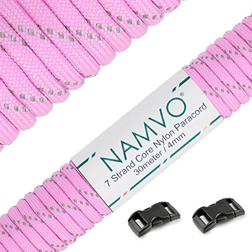 Namvo Rose Pink Reflective 550 Paracord Mil Spec Type III 7 strand parachute cord 100ft / 30 Meters