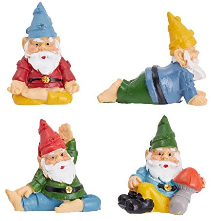 4 Pieces Mini Garden Gnomes, Outdoor Fairy Miniature Statue Accessories Set, Decorations in Funny Yoga Poses, Yard Ornaments for Yoga Gifts, Garden Plant Pots Decor