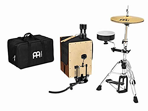 Cajon Box Drum Set Kit for Low Volume Acoustic Music with Snare, Hihat Cymbals, Pedal, Shaker, Rods, Bag and Hardware