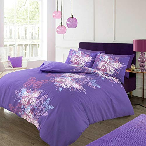 EHD Luxury Butterfly Printed Design Duvet Cover Sets Quilt Cover Sets Bedding Sets NZ (Purple, King Size)