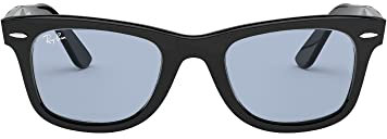 Ray-Ban Unisex RB2140F Original Wayfarer Low Bridge Fit Square Sunglasses, Black/Blue Grey, 52 mm