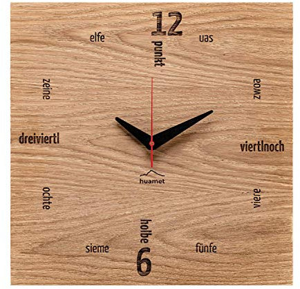 huamet Holz-Wanduhr Alternate Eiche eckig