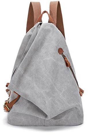 Retro Segeltuch Rucksack Canvas Vintage Rucksäcke Echtleder Daypack Reisetasche Schulterrucksack für Herren Damen (6882-Canvas-Leaden)