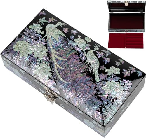 February Mountain Exquisite Mother of Pearl Jewelry Box - Handcrafted Peacock Design | Ideal for Christmas Birthday Mother's Day Gift | Elegant Bedroom Decor Accessory and Organiser
