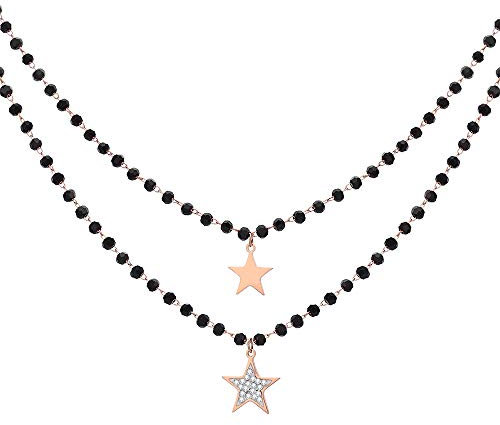 Xinyixin Collana con ciondolo cuore e stella per donna, collana con catena in cristallo nero in acciaio inossidabile placcato oro rosa/argento (Forma a stella, Oro rosa)