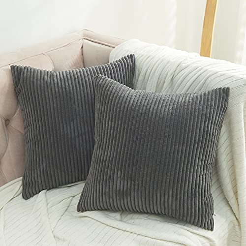 Volcanics Corduroy Cushion Covers Pack of 2 Decorative Square Throw Pillow Covers Cushion Soft Pillowcase 45 x 45cm（18 x 18 Inches） for Home decor Sofa Couch Bedroom, Dark Grey