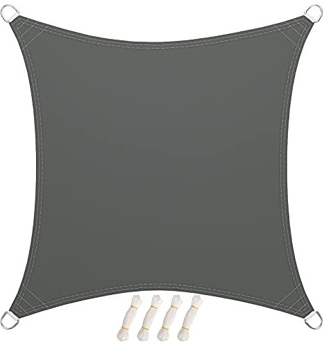LARMNEE 4 x 4 m PES Vela de Sombra, Toldo Resistente y Transpirable, protección Rayos UV Impermeable, para Jardín, terraza y balcón, Gris Ahumado EGY44SP02