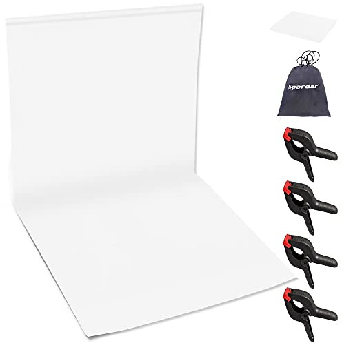 Toile de Fond Blanc avec 4 Clips Anti-Plis, Coton Mousseline Moins de Rides Pliable Fond Tissu Studio Photo (10 * 15FT / 3 * 4,5M Blanc) pour Le Portrait, Photographie, Vidéo, Camera, Photo