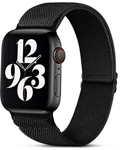 Migeec Armband für Apple Watch 42/44/45mm, Nylon Stretchy Sport Ersatzband für i Watch Serie 8/7/SE/6/5/4/3/2/1 - Schwarz