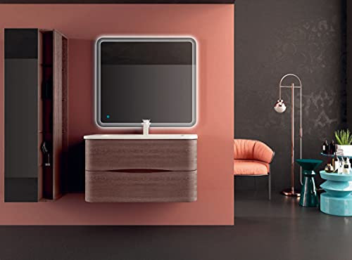 Hängeschrank Angie Eiche dunkel 100 cm mit Spiegel, Waschbecken und Säule