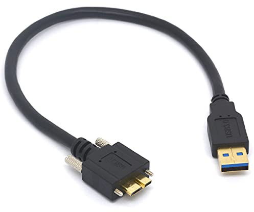 Tomost Câble à vis de verrouillage Micro B, câble court USB 3.0 Micro B USB A mâle vers Micro B avec double vis de verrouillage de charge et de données pour disque dur externe 30 cm (droit)
