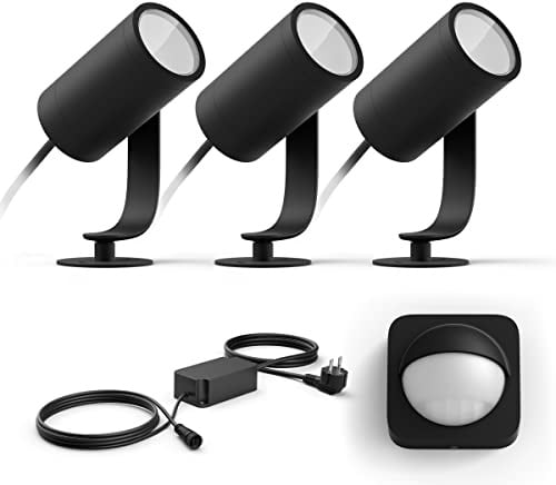 Philips Hue Lily 3 Garden Spots (Anthracite) - White and Colored Light - Includes Power Cable, Motion Sensor for Outdoors - Garden Lighting - Hue White and Color Ambiance