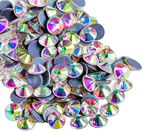Beadsland Hotfix Pedrería, 288Pcs Flatback Crystal Rhinestones para manualidades Ropa DIY Decoraciones, Cristal AB, SS30, 6.3-6.5mm